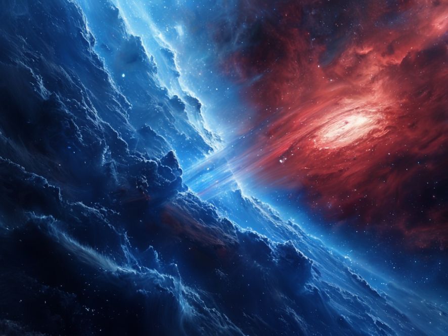 An Eye-catching Star Cluster 7 An artist's rendition illustrating the concept of interstellar reddening, showing blue light being scattered by dust clouds and red light passing through relatively unimpeded, with Westerlund 1 visible in the background.