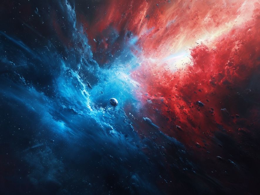 An Eye-catching Star Cluster 6 An artist's rendition illustrating the concept of interstellar reddening, showing blue light being scattered by dust clouds and red light passing through relatively unimpeded, with Westerlund 1 visible in the background.